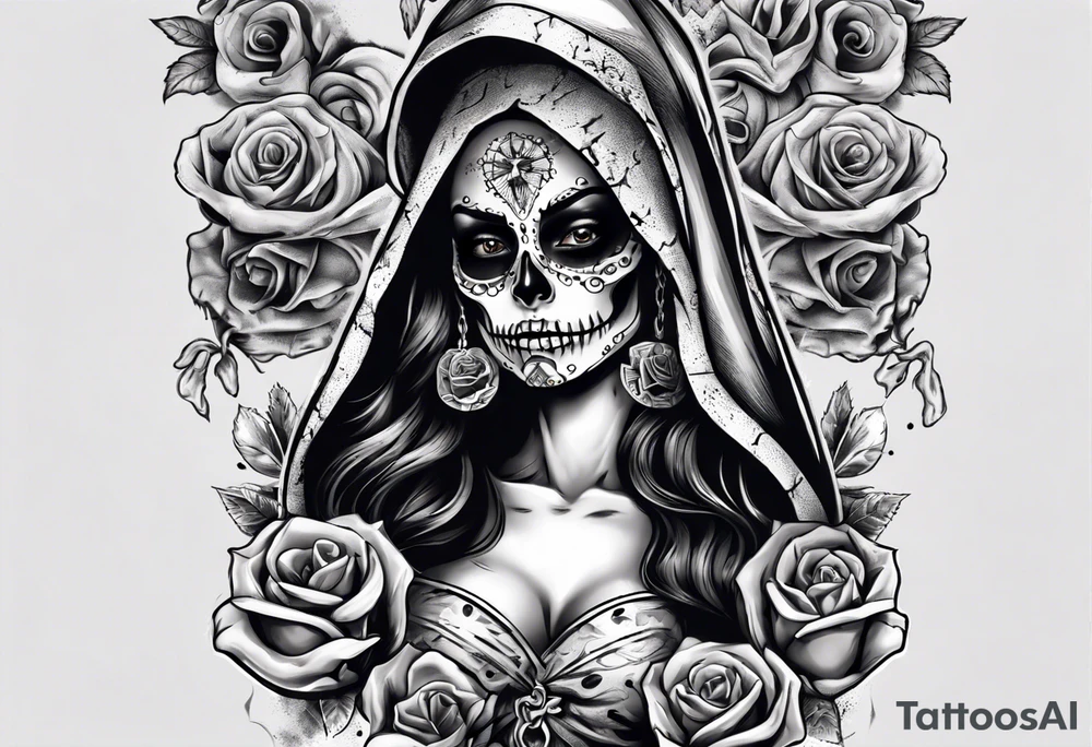 santa la muerta with money tattoo idea