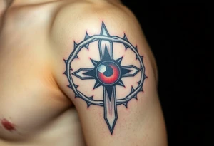 A Crown of Thorns Around a red-Eyed Cross tattoo idea