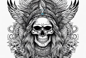 kali, goddess pirate, pachamama, warrior, skull, lotus azul, wing, eagle, zenza resonance tattoo idea