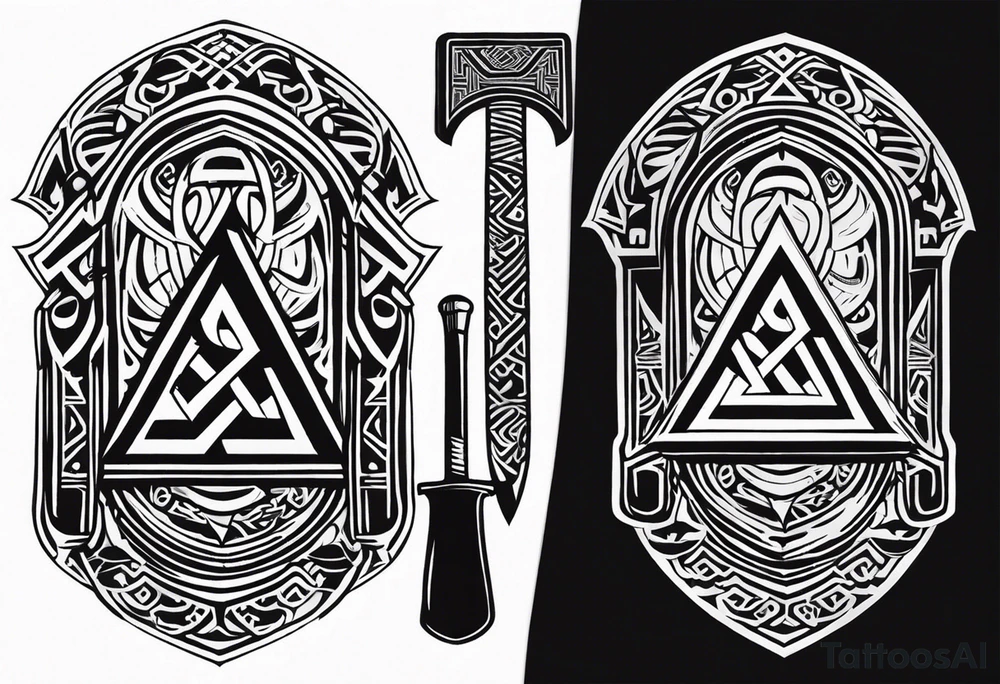 Valhalla sword shield axe Valknut  tribal tattoo idea