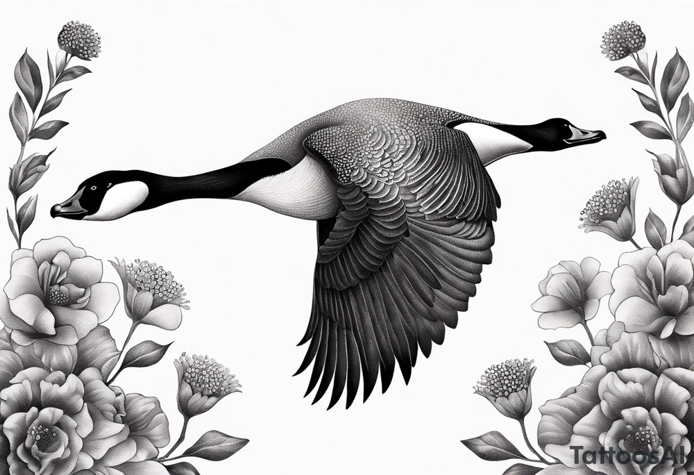 canadian goose taking off profile flowers tattoo idea