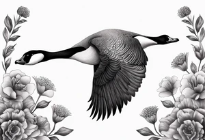 canadian goose taking off profile flowers tattoo idea