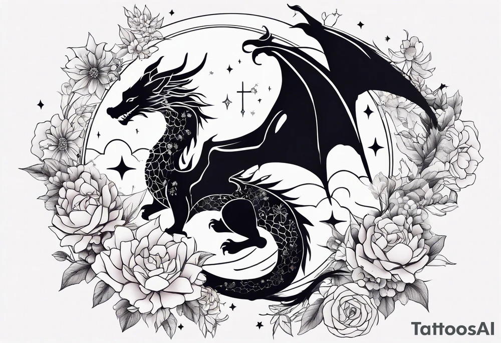 Constellation, wing , snow , cross , dragon female japan kawaii , flower tattoo idea