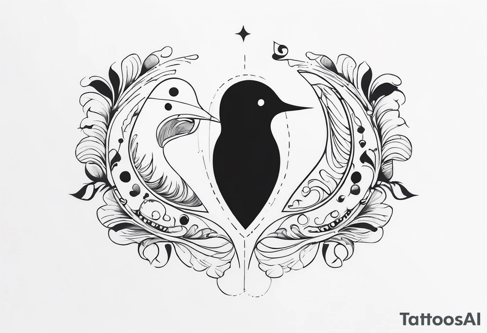 Semicolon with two birds and theatre masks tattoo idea