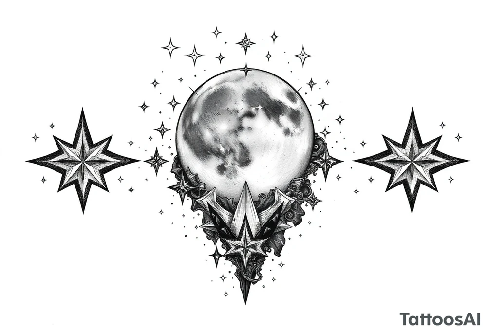 1x10^23 surrounded by cascade of stars and moon tattoo idea