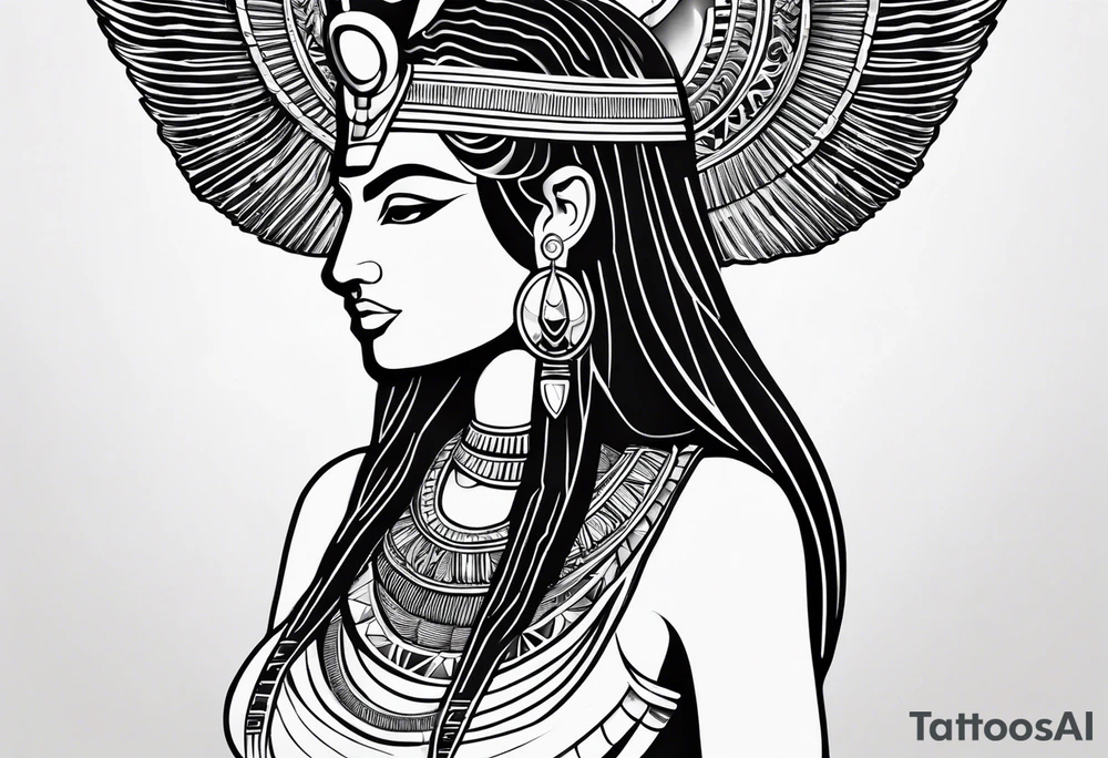 black and white Egyptian goddess Isis tattoo idea