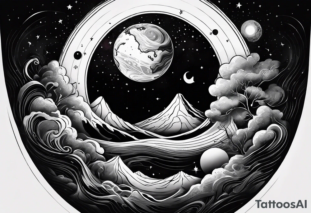 Large black hole swallowing earth. as Earth is swallowed space and time is stretched and deformed tattoo idea