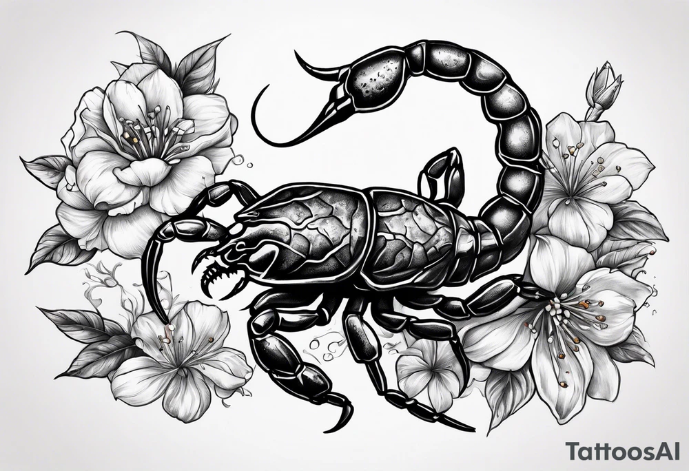 deadly scorpion with flowers of doom tattoo idea