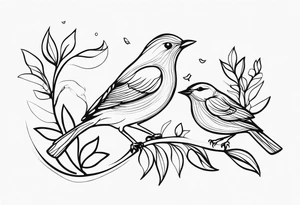 unique small feminine minimalist leaftattoo with birds tattoo idea