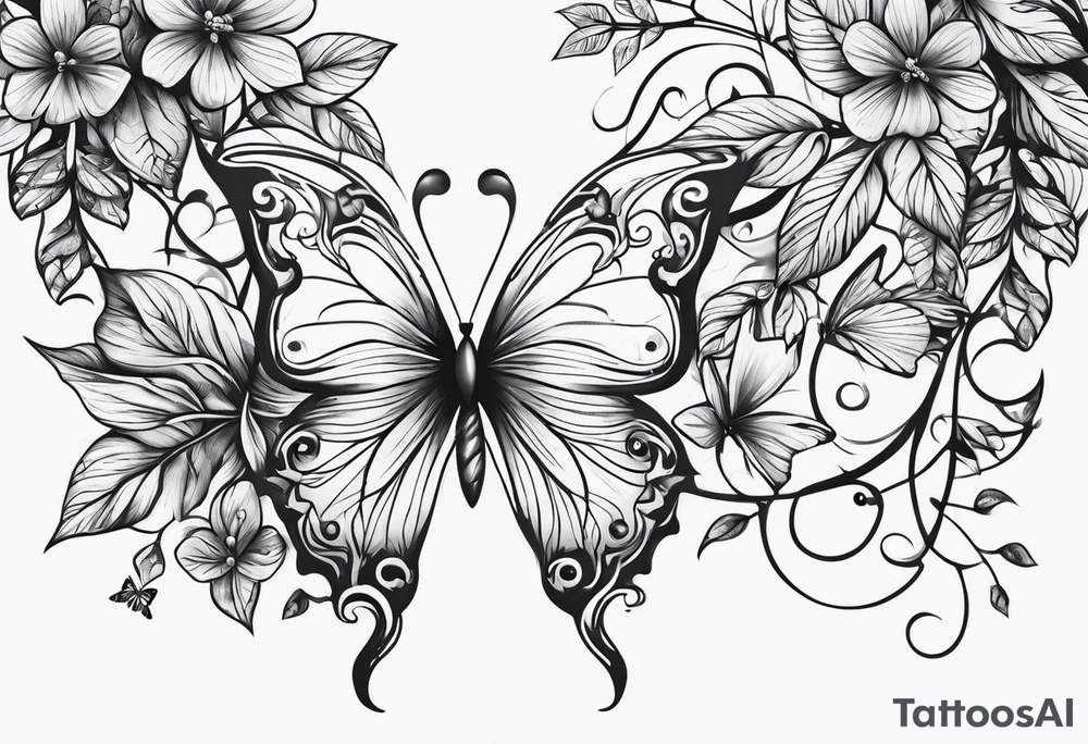 vines of leaf and butterfly tattoo wrap around tattoo idea
