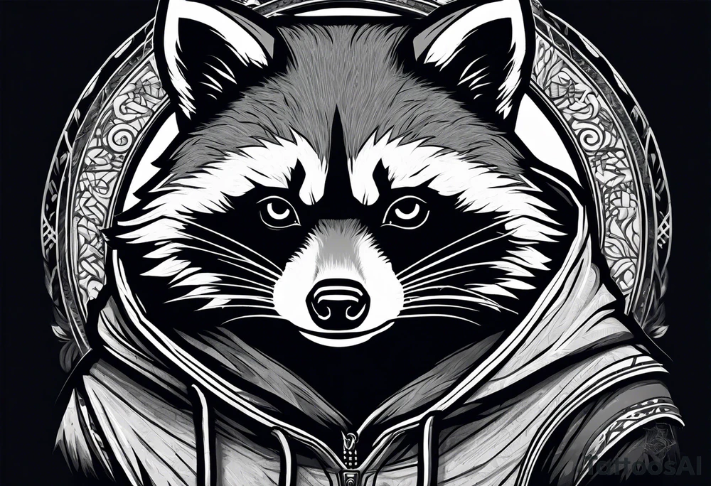 Raccoon wearing a white Superman logo on a black hoodie tattoo idea