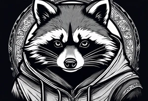 Raccoon wearing a white Superman logo on a black hoodie tattoo idea