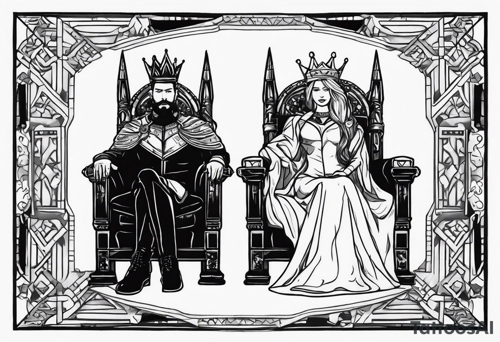 king and queen on thrones tattoo idea