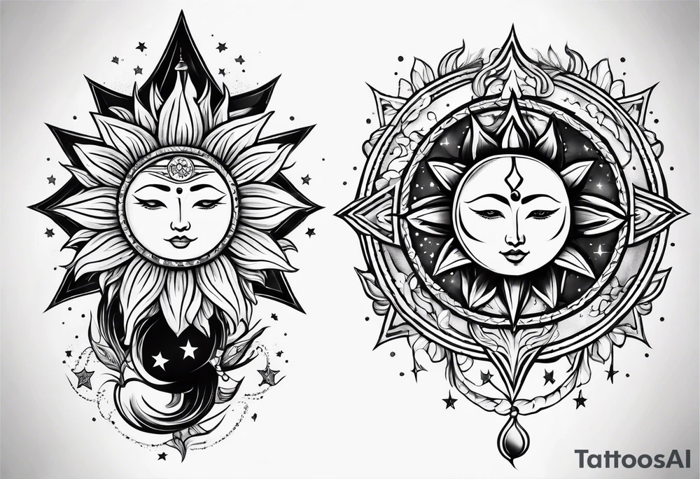 Sun moon and stars tattoo idea