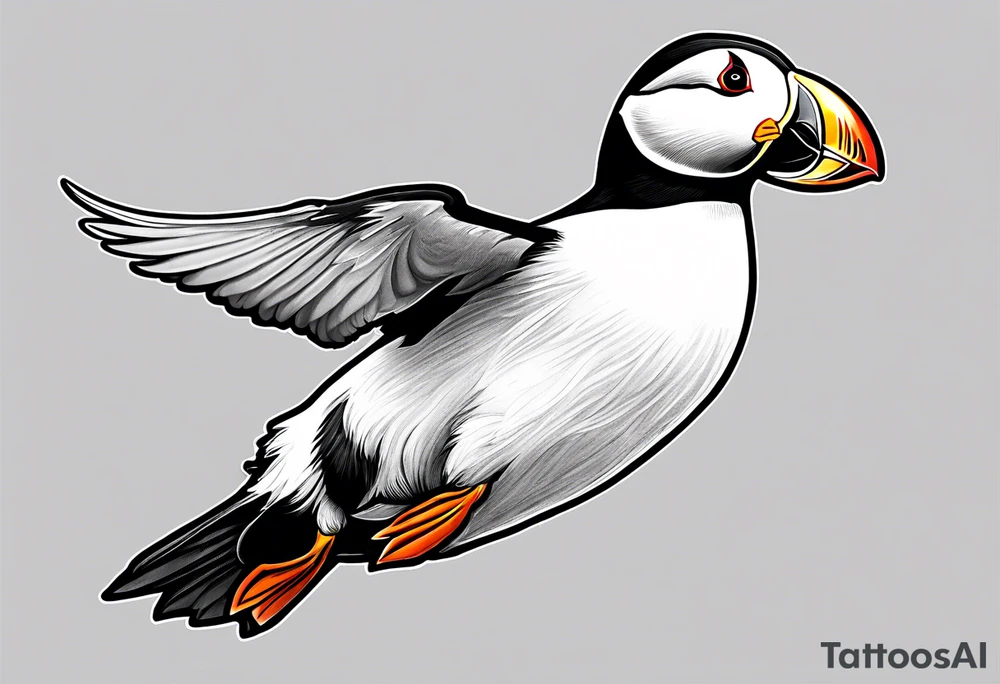 a flying puffin without background (only black and white)
 - forarm Tattoo tattoo idea