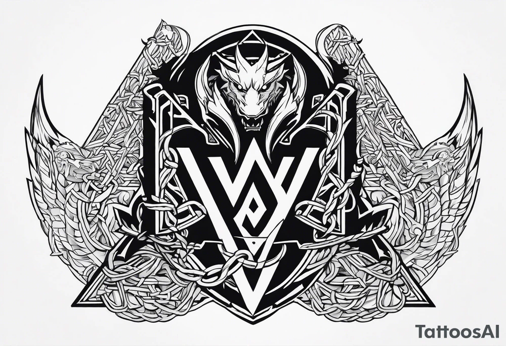 Valhalla sword shield dragon axe Valknut barbed wire chains fire tattoo idea Valhalla sword shield dragon axe Valknut barbed wire chains fire tattoo idea