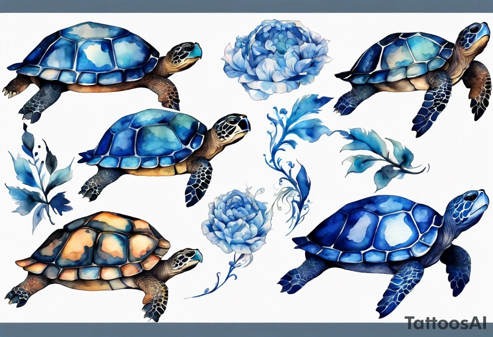 a turtle covered in blue fur tattoo idea
