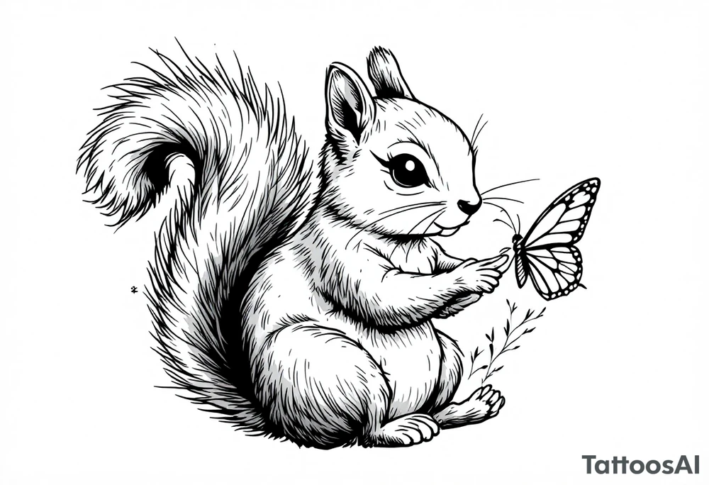 A Squirrel with a butterfly in hands tattoo idea