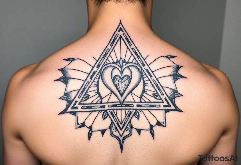 A triangle with a heart over the middle of the center with a tna tattoo idea