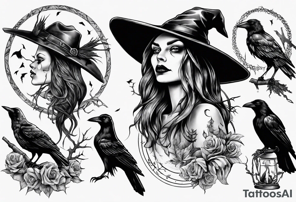 witch with crows tattoo idea