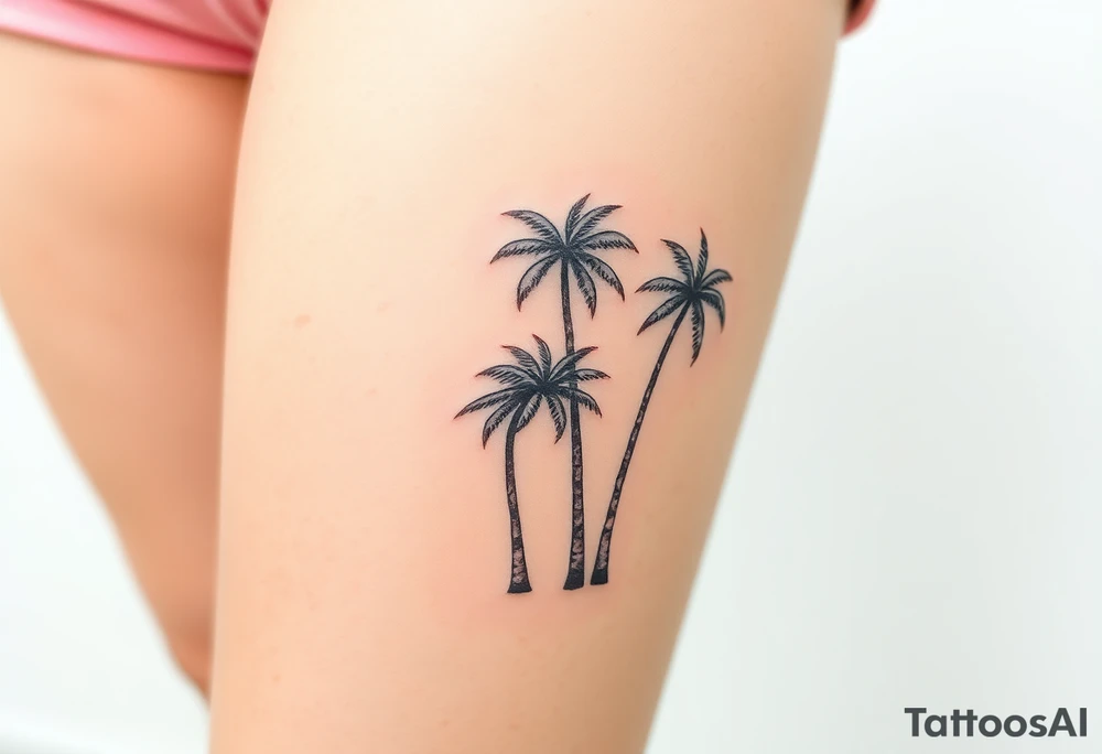 small, palm trees, beach vibe, leg tattoo idea
