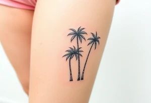 small, palm trees, beach vibe, leg tattoo idea