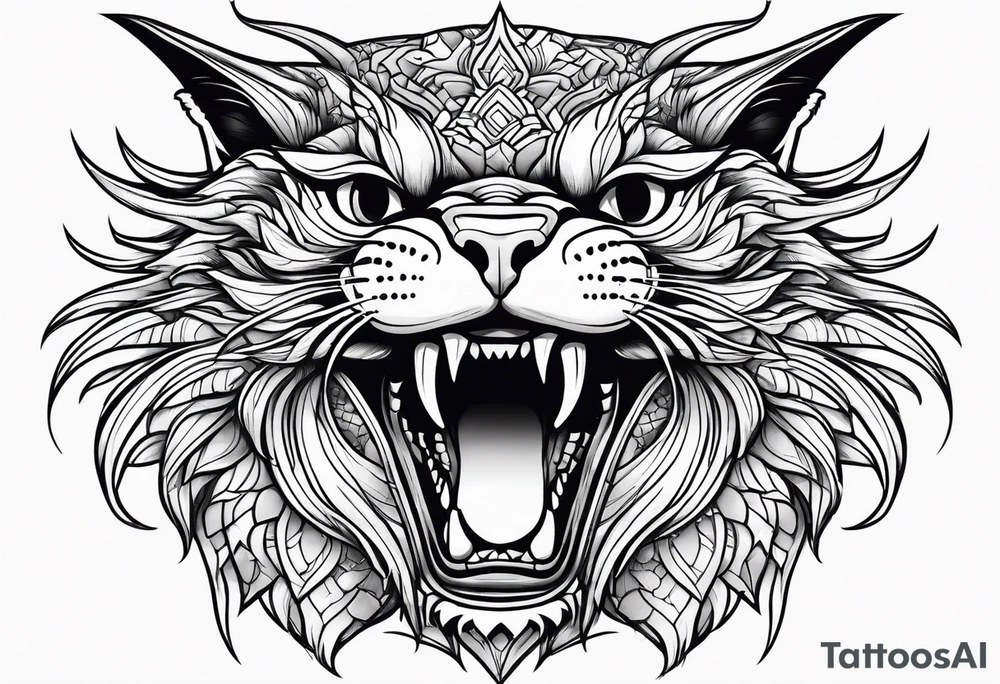 Powerful Himalayan smoosh face cat that looks like a dragon roaring tattoo idea