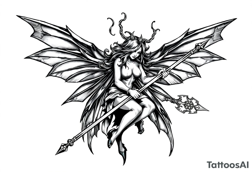 Dark fairy with weapon tattoo idea