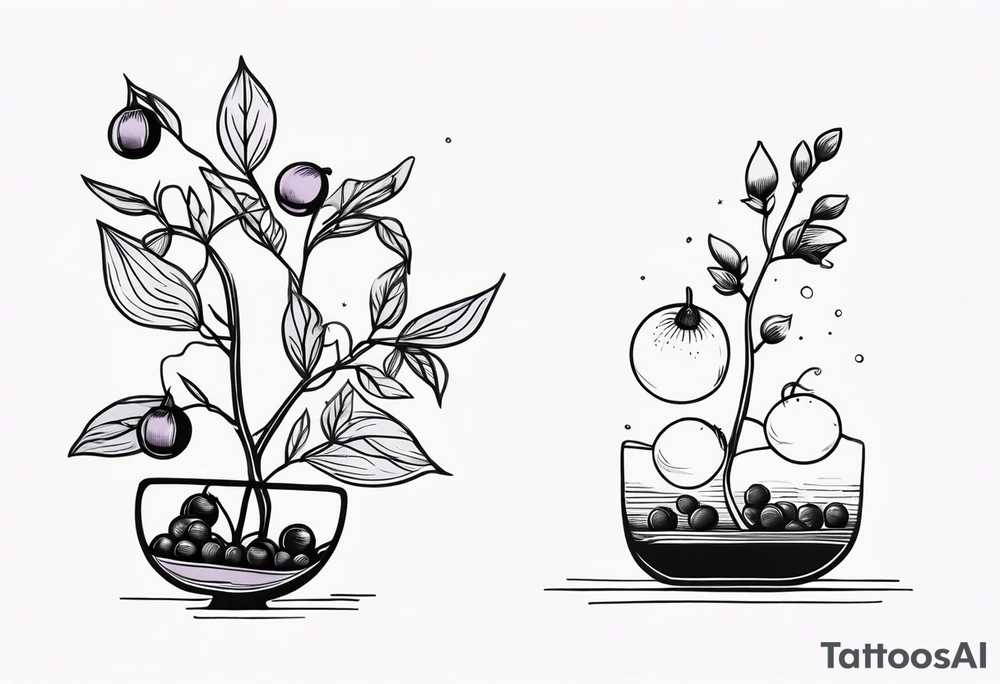 lilac plant and gooseberries next to each other tattoo idea