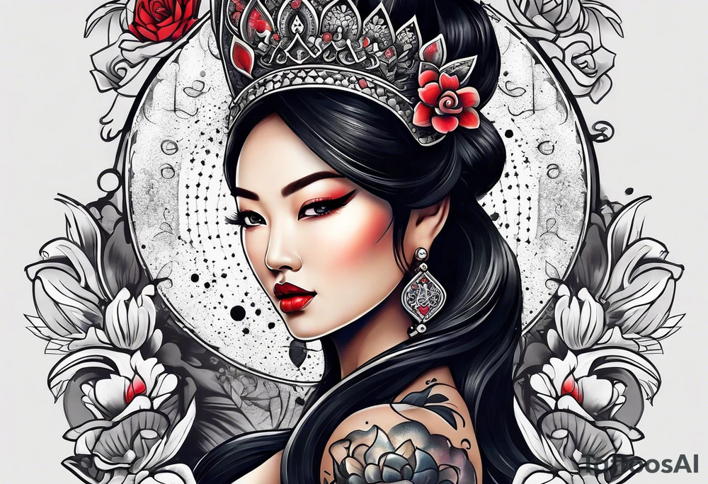 Asian Queen Of Spades tattoo sleeve tattoo idea