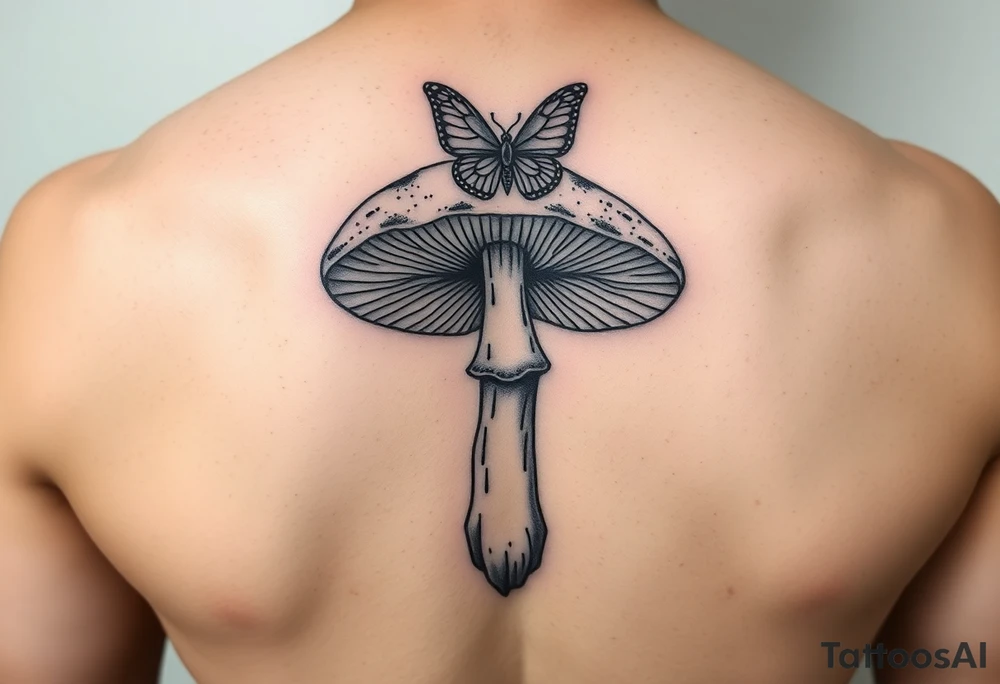 mushroom with butterlys above it tattoo idea