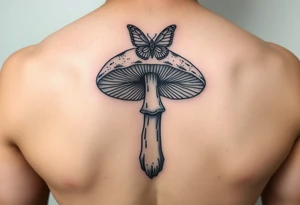 mushroom with butterlys above it tattoo idea