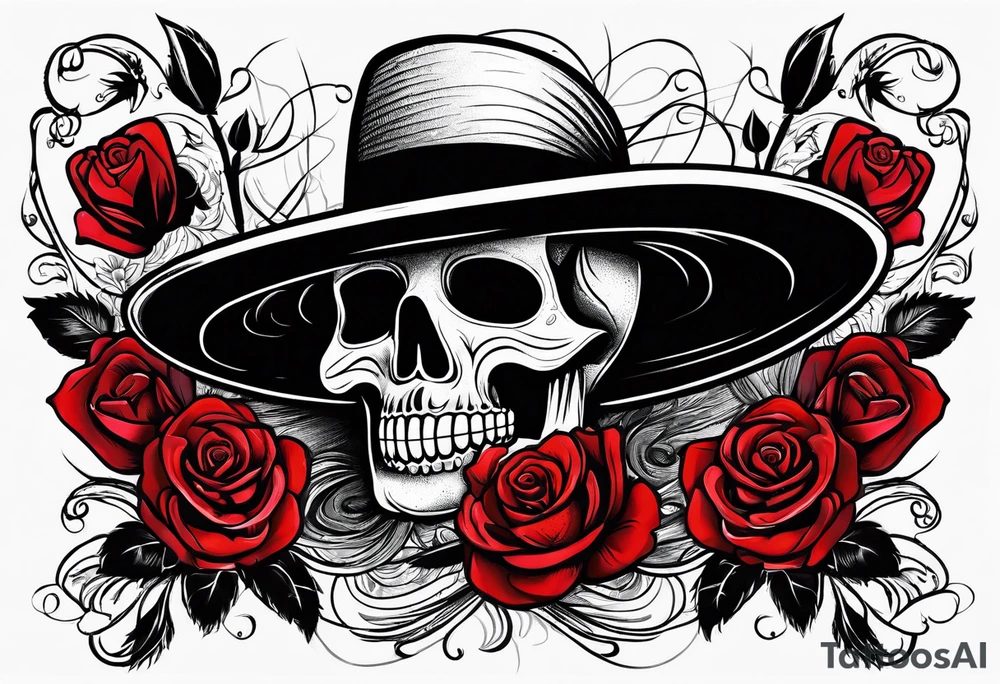 day of dead, red rose, Mexican hat, tattoo idea