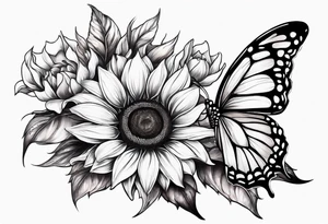 Sunflower with butterfly half leg sleeve tattoo idea