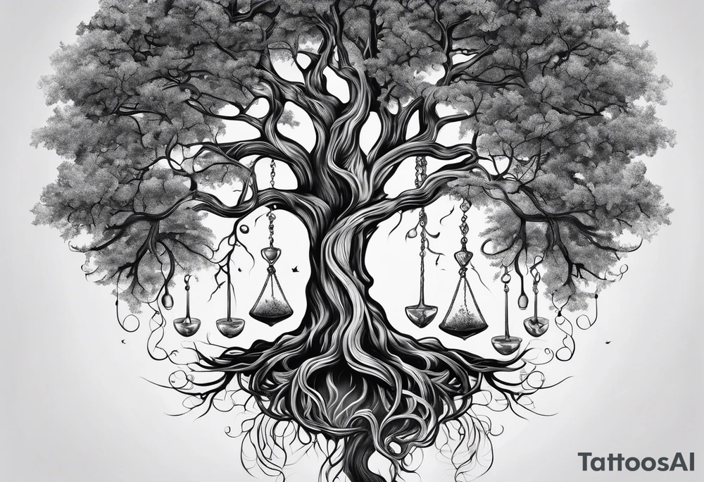 tattoo drawing of a tree with the roots coming out of a hour glass tattoo idea