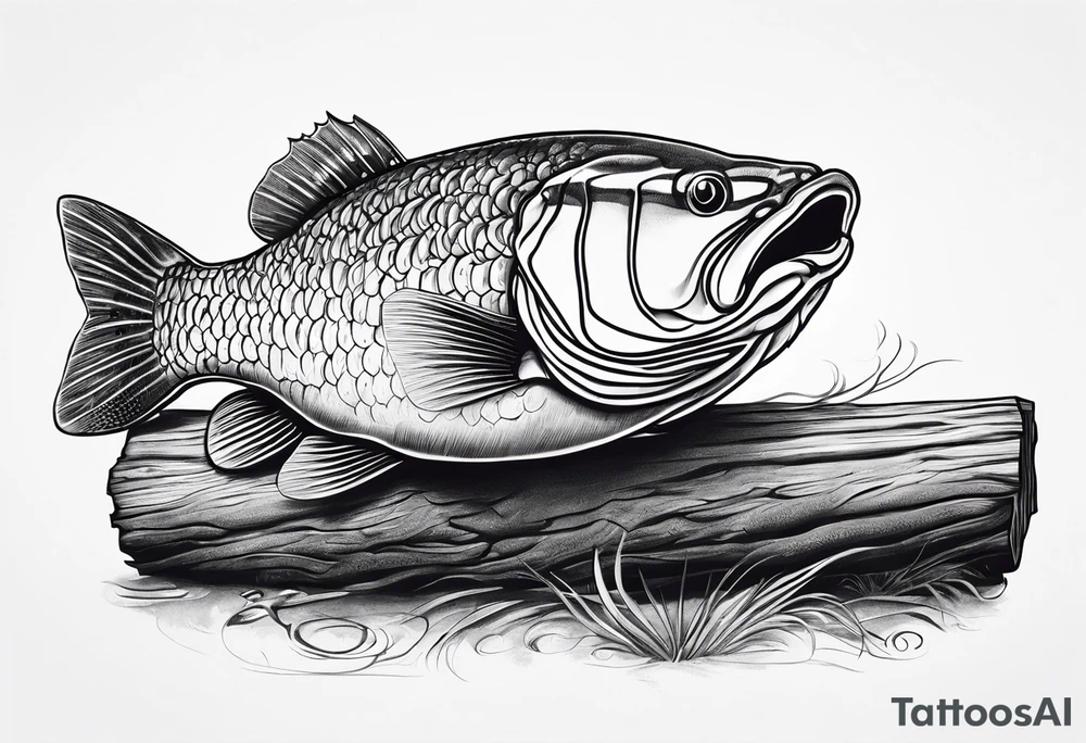 Murray cod, baby shrimp, yabbie on a log tattoo idea