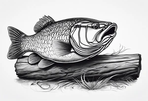 Murray cod, baby shrimp, yabbie on a log tattoo idea