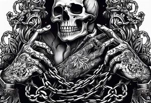 Skeleton hands that are chained together breaking the chain in the middle tattoo idea