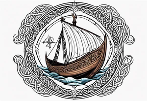 Viking longship, celtic rune compass, Yggdrasil, shoulder placement tattoo idea