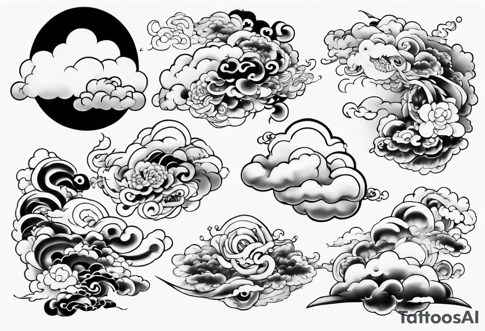 Japanese cloud with gojo anime tattoo idea