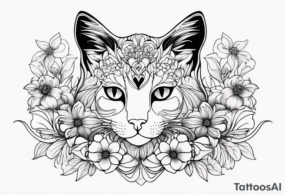 Art nouveau forearm tattoo of cat in flowers tattoo idea