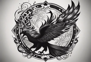 Bold text "BURN IT DOWN" engulfed with flames and smoke of a phoenix tattoo idea