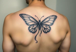 ethereal butterfly with flowing silk ribbons in moonlight tattoo idea