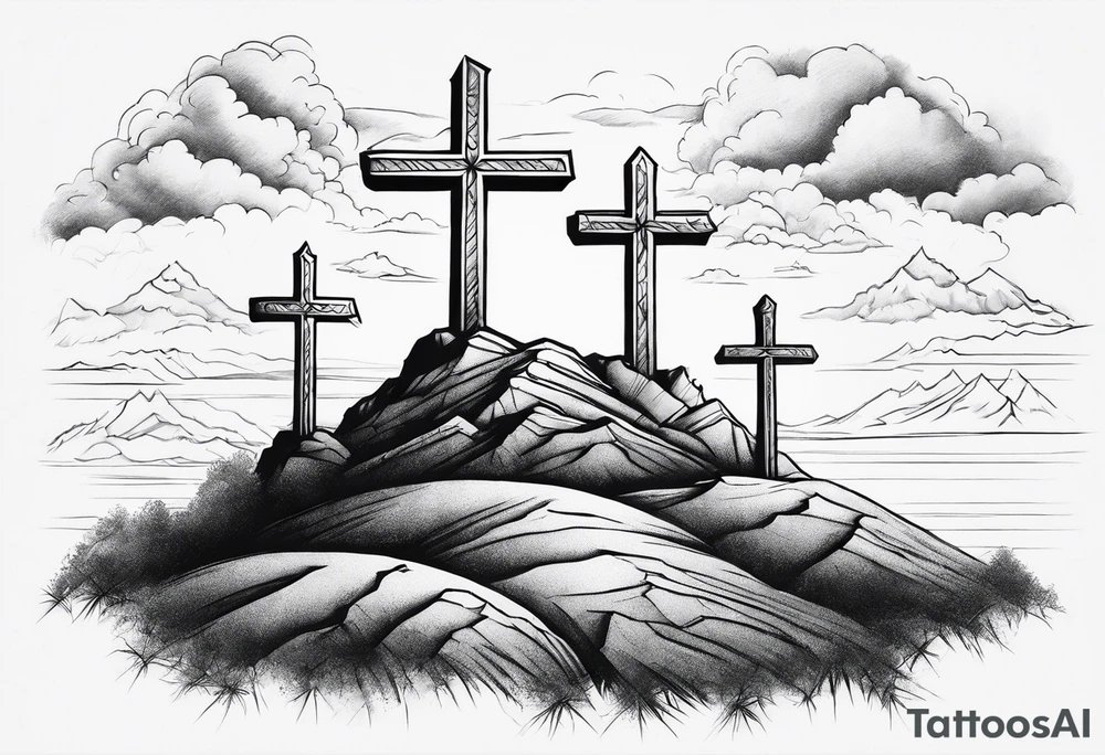 3 crosses on a hill facing west tattoo idea