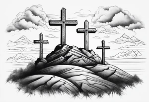 3 crosses on a hill facing west tattoo idea