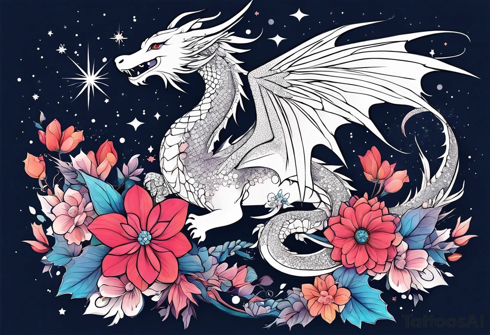 Constellation, wing , snow , cross , dragon female japan kawaii , flower tattoo idea