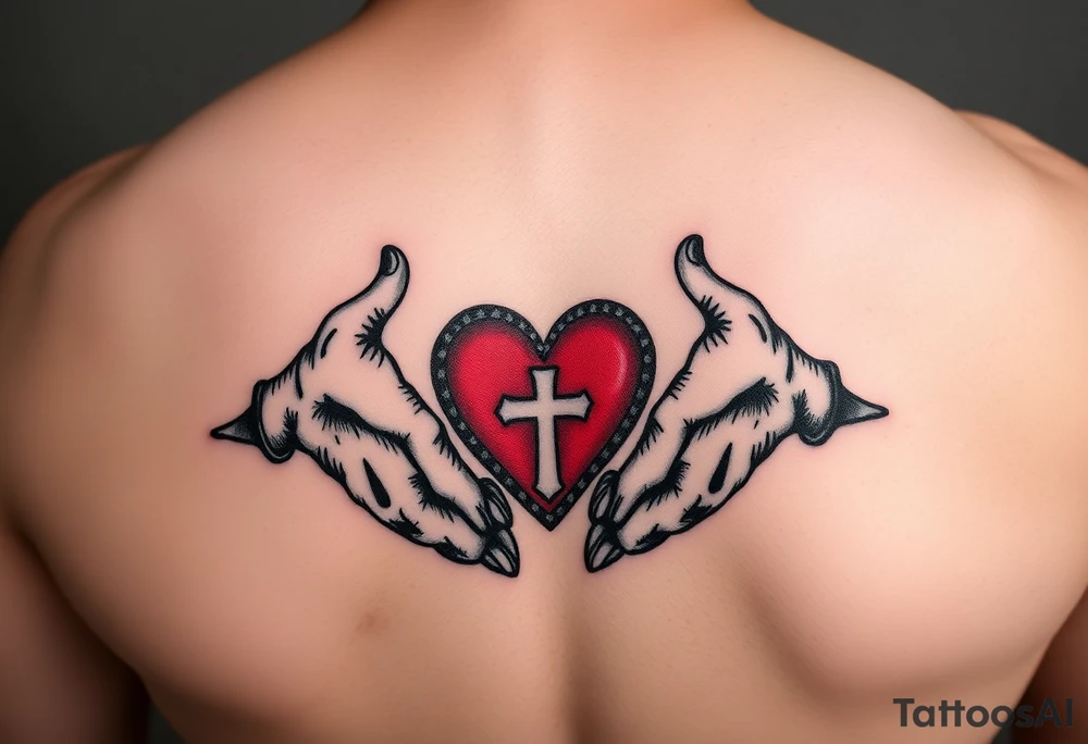 claddagh with hands holding a red heart with 
a celtic cross tattoo idea