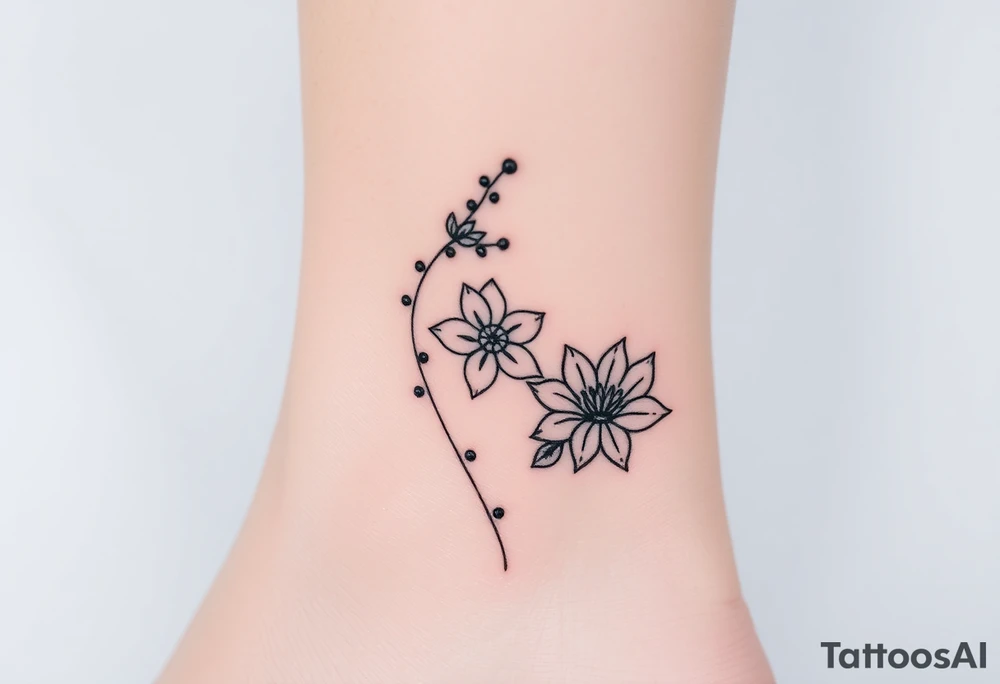 Hexagon Leo larkspur and water lilies tattoo idea
