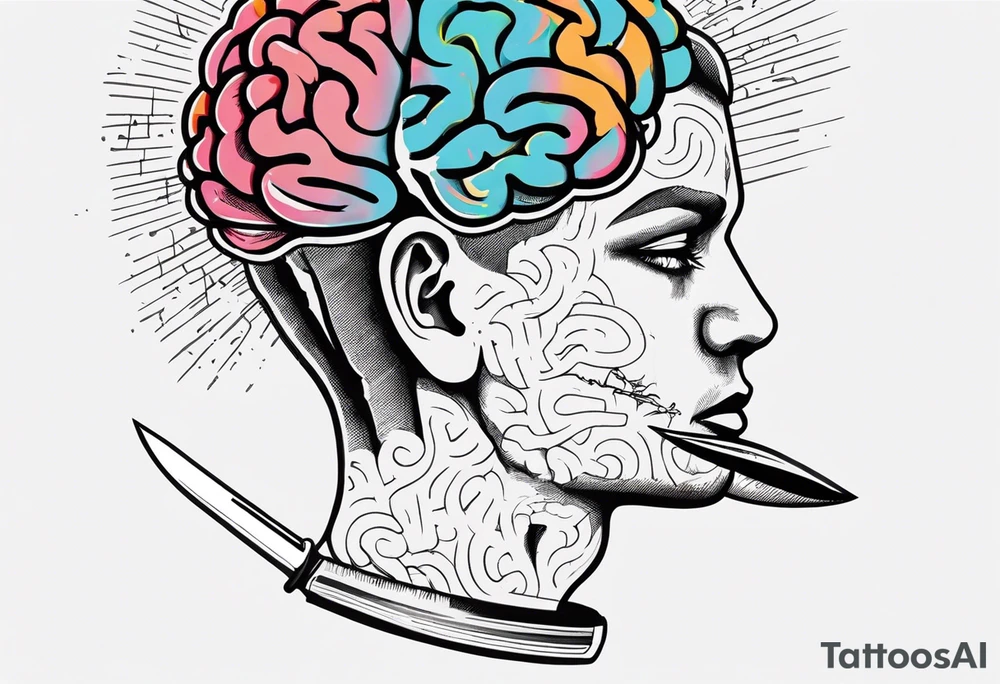 a knife through a brain, discipline words tattoo idea