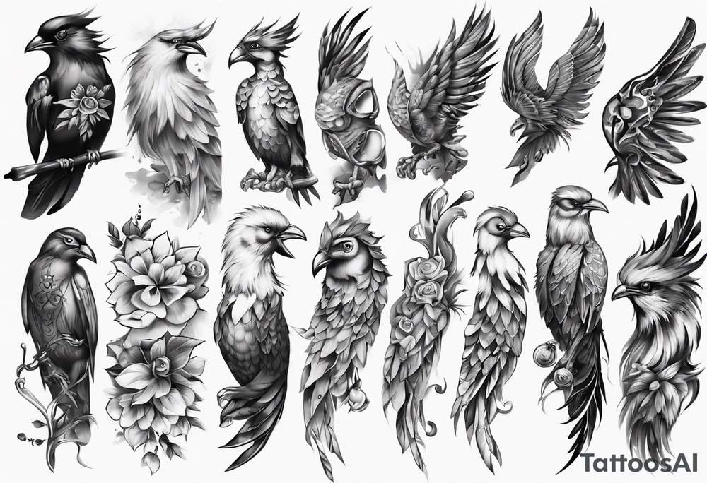 men’s arm sleeve, polish bird tattoo idea